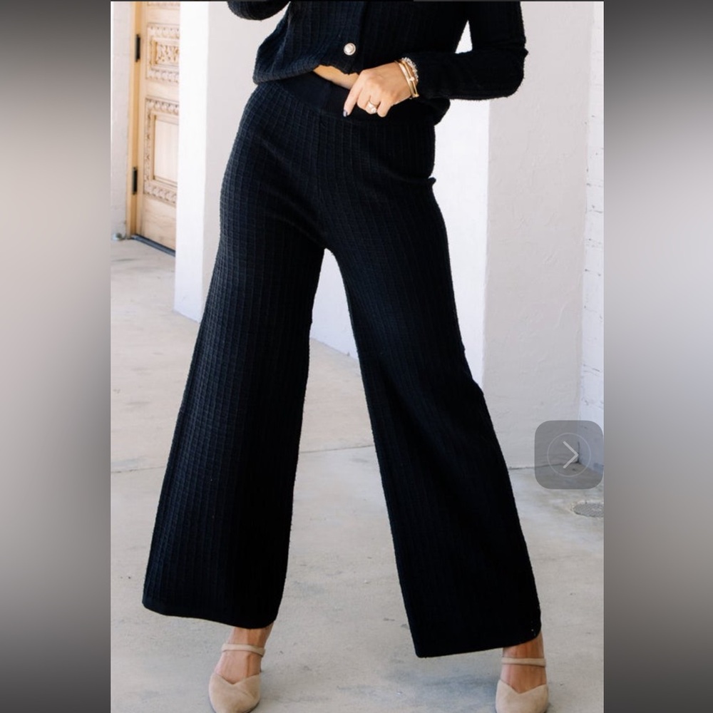 Originals (I scarf) Kris Black Waffle Knit Wide-Leg Pants - L/XL (8-12)